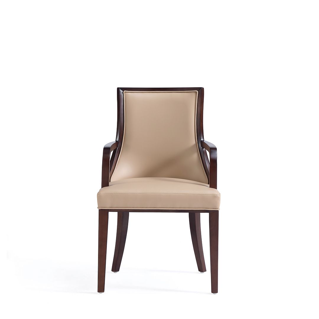 Manhattan Comfort Grand Faux Leather Dining Armchair In Tan With Beech Wood Frame