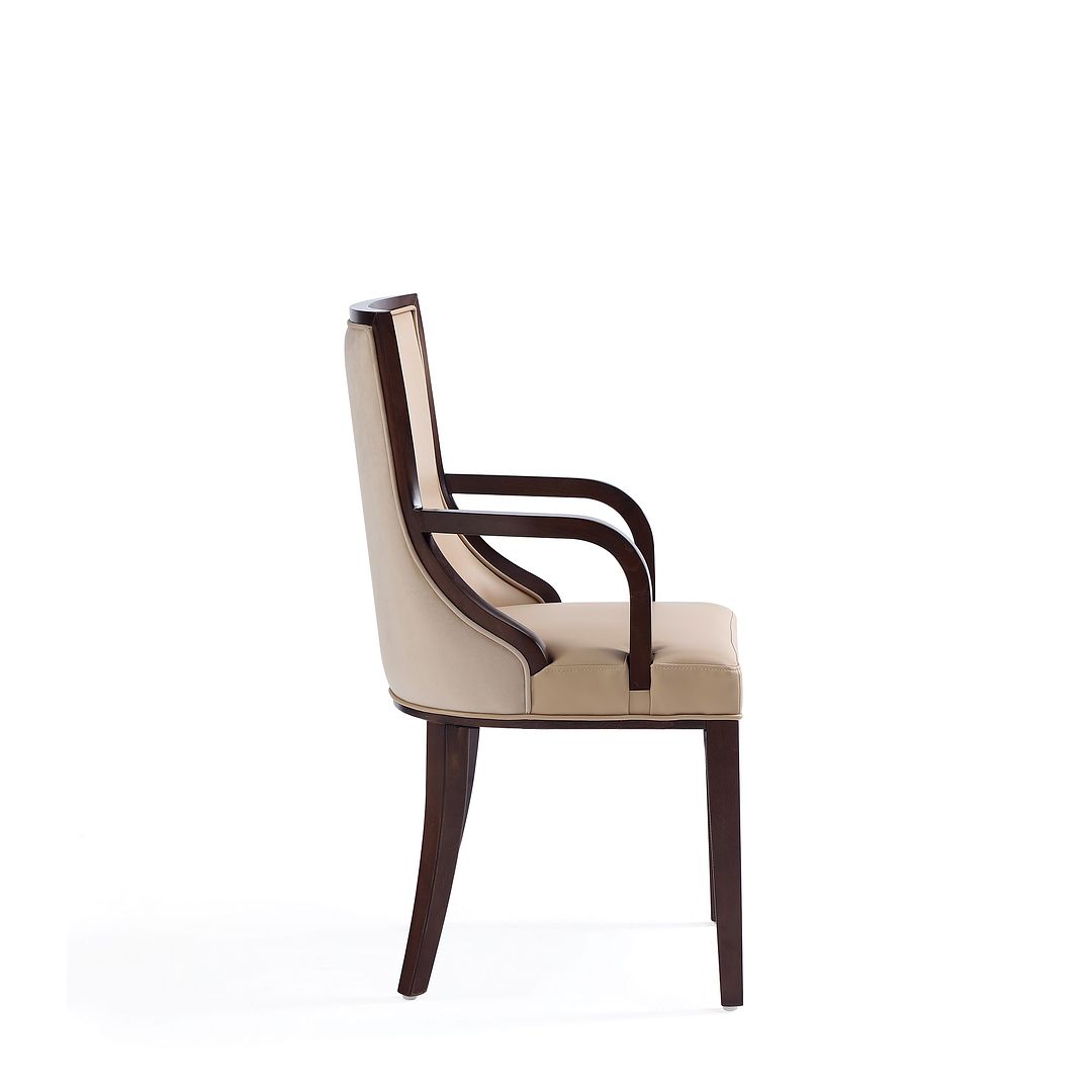 Manhattan Comfort Grand Faux Leather Dining Armchair In Tan With Beech Wood Frame