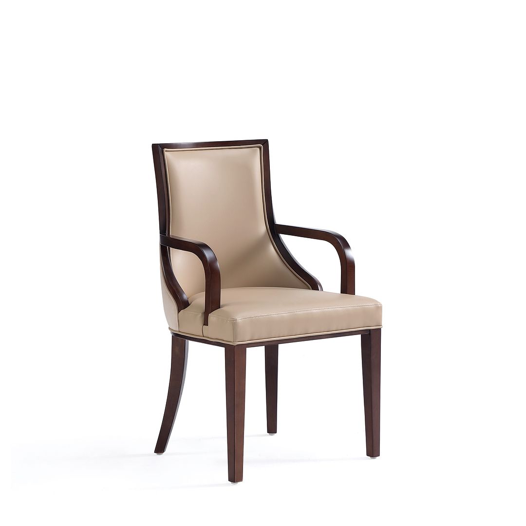 Manhattan Comfort Grand Faux Leather Dining Armchair In Tan With Beech Wood Frame