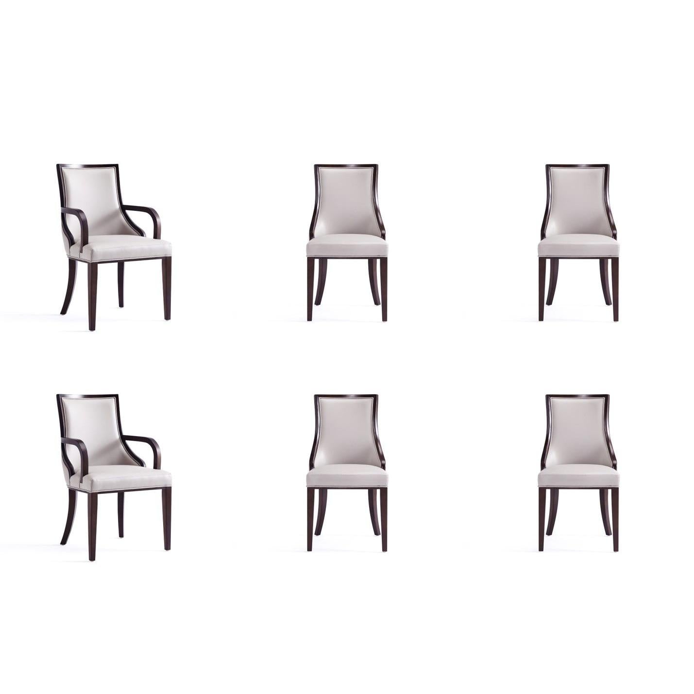 Manhattan Comfort Grand Light Gray Faux Leather Dining Chairs In A Set Of 6