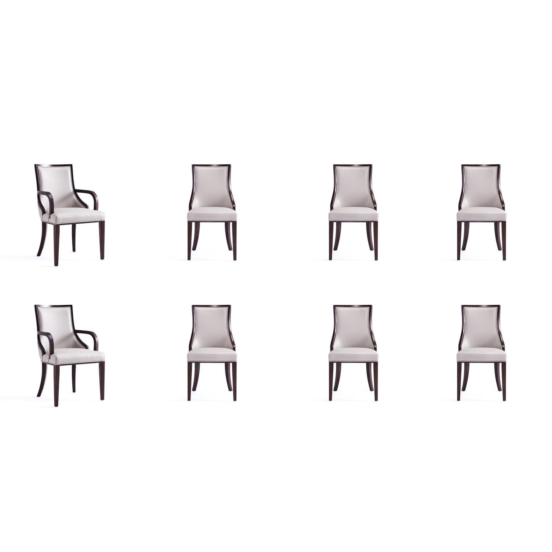 Manhattan Comfort Grand Light Gray Faux Leather Dining Chairs In A Set Of 8