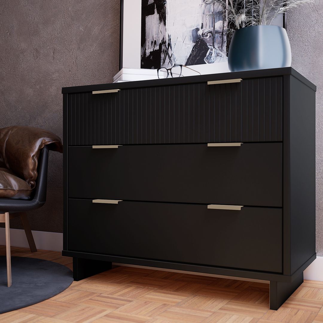 Manhattan Comfort Granville 38" Modern Standard Dresser With 3 Drawers In Black