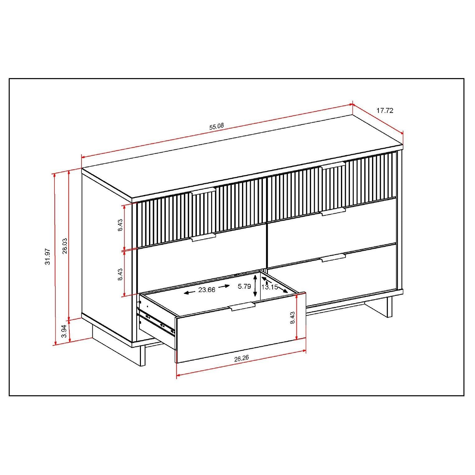 Manhattan Comfort Granville 55" Modern Double Wide Dresser With 6 Drawers In Light Gray