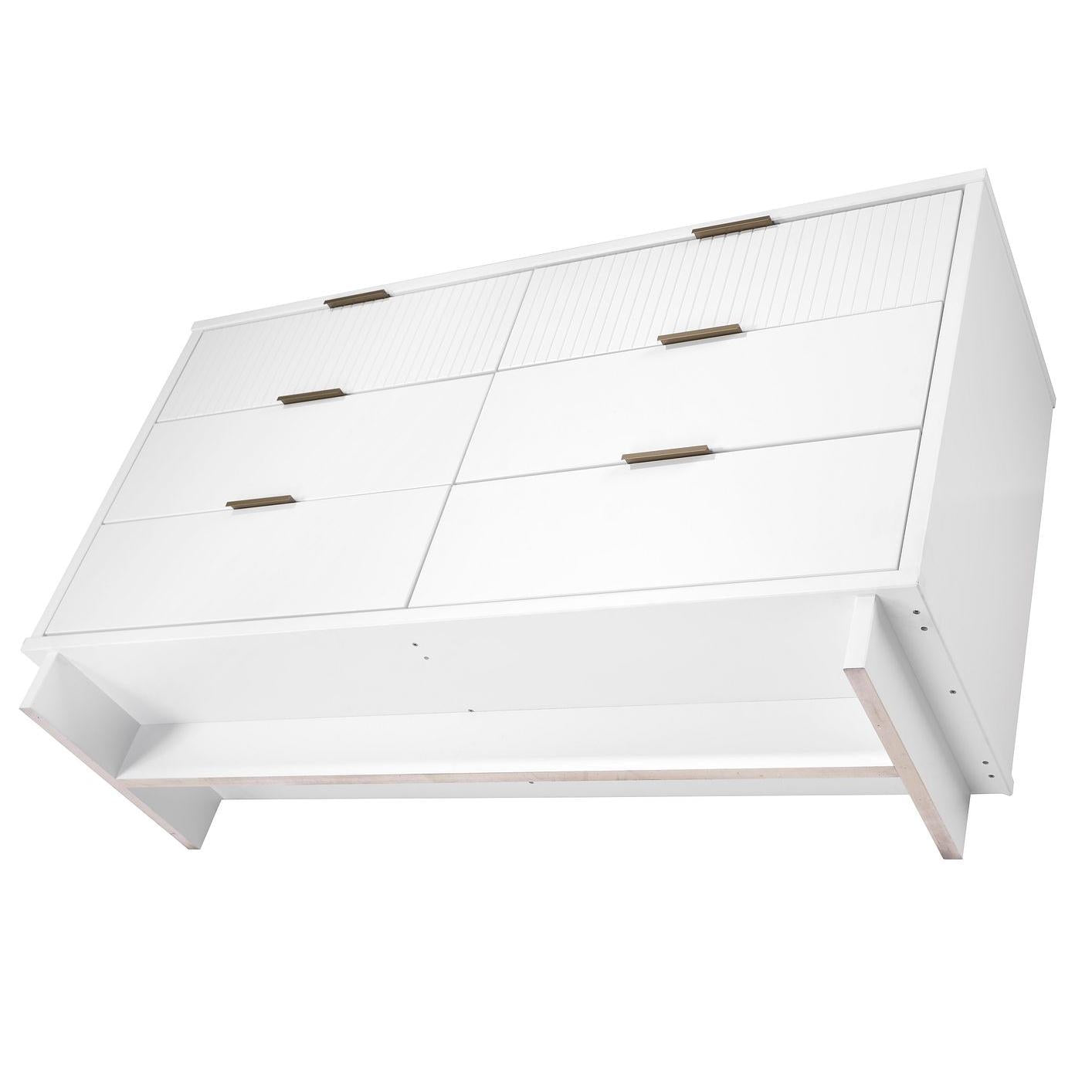 Manhattan Comfort Granville 55" Modern Double Wide Dresser With 6 Drawers In White