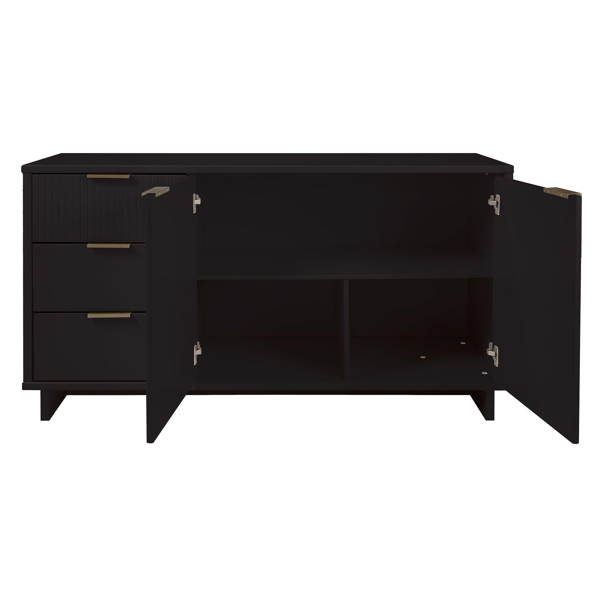 Manhattan Comfort Granville 55" Modern Sideboard With 3 Drawers In Black