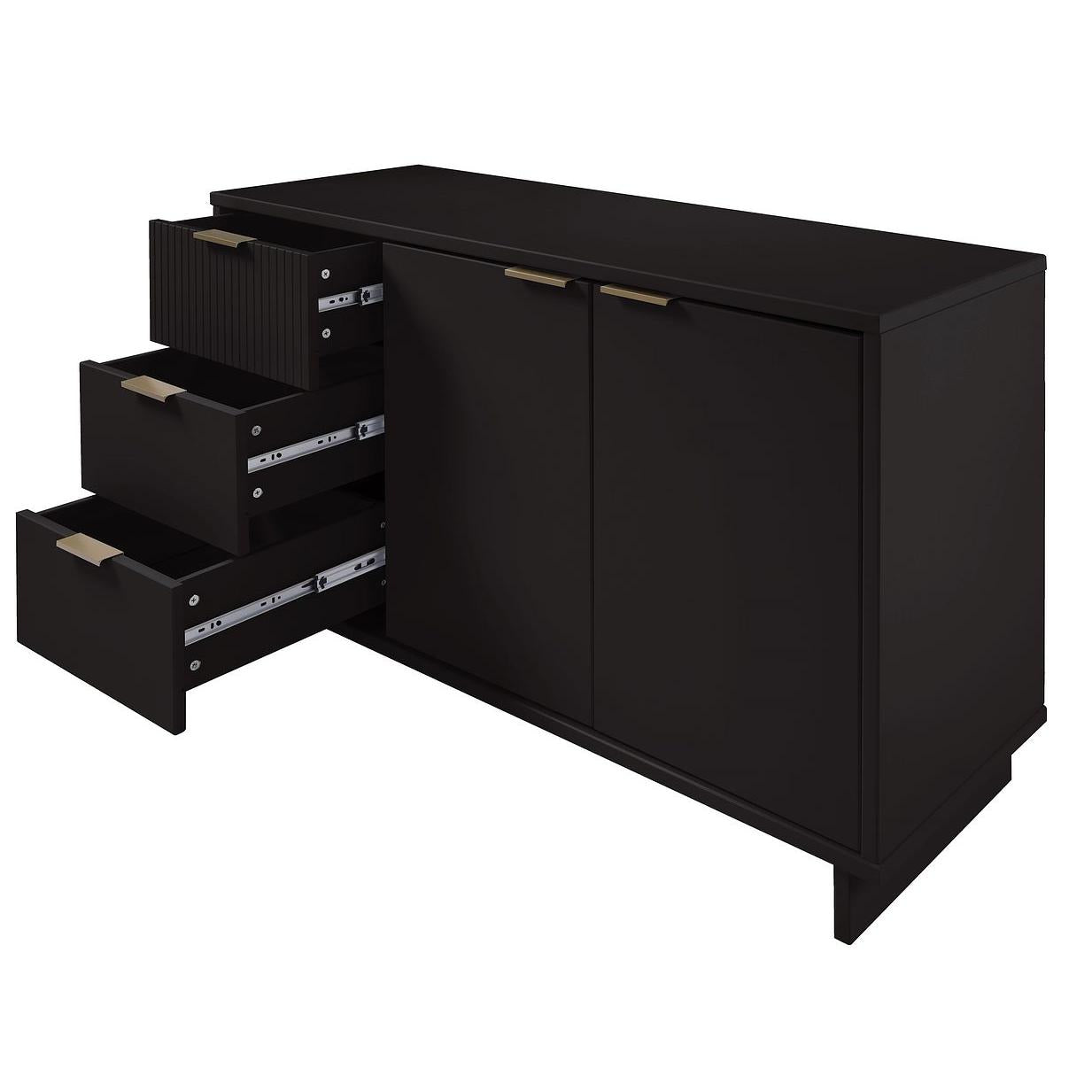 Manhattan Comfort Granville 55" Modern Sideboard With 3 Drawers In Black