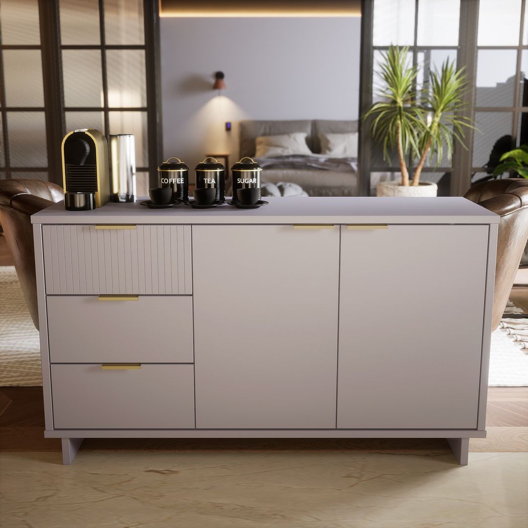 Manhattan Comfort Granville 55" Modern Sideboard With 3 Drawers In Light Gray