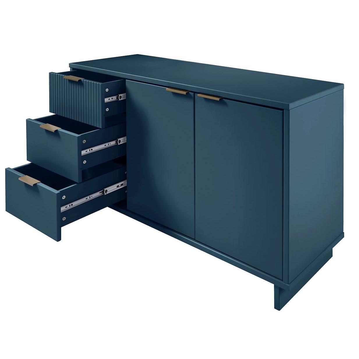 Manhattan Comfort Granville 55" Modern Sideboard With 3 Drawers In Midnight Blue