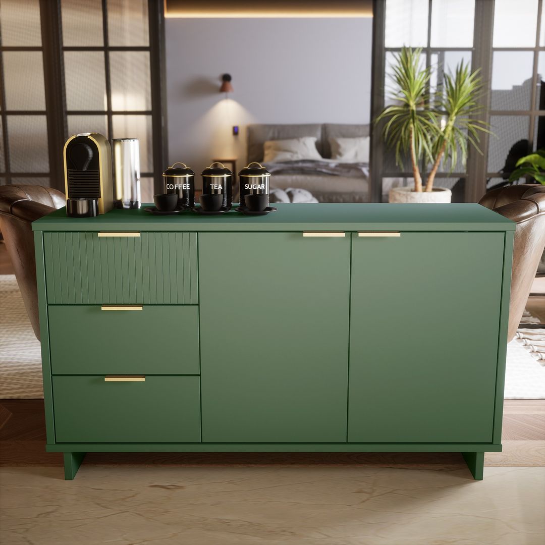 Manhattan Comfort Granville 55" Modern Sideboard With 3 Drawers In Sage Green