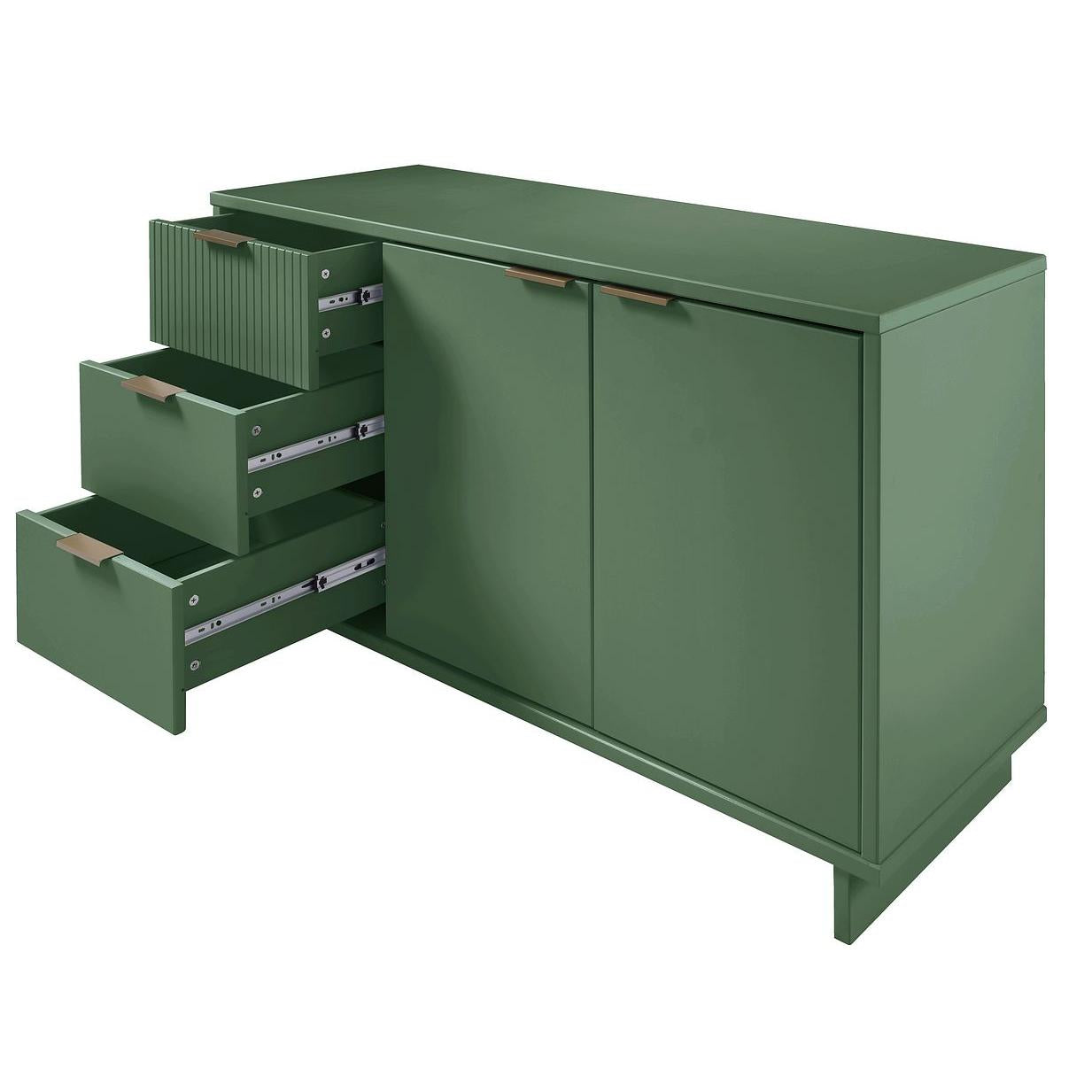 Manhattan Comfort Granville 55" Modern Sideboard With 3 Drawers In Sage Green