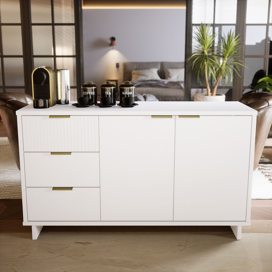 Manhattan Comfort Granville 55" Modern Sideboard With 3 Drawers In White