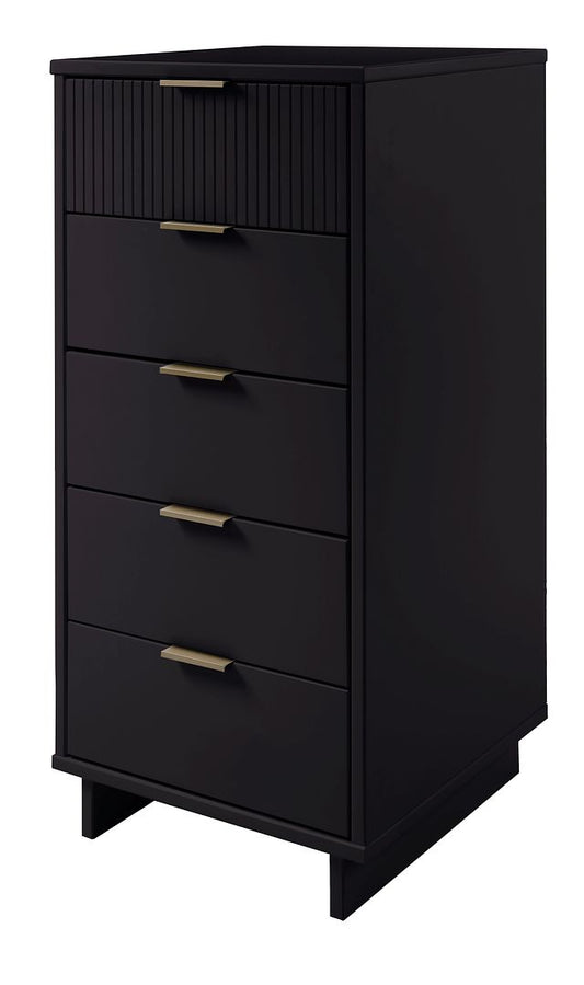 Manhattan Comfort Granville Tall 24" Modern Narrow Dresser With 5 Drawers In Black