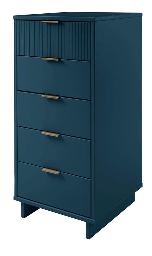 Manhattan Comfort Granville Tall 24" Modern Narrow Dresser With 5 Drawers In Midnight Blue