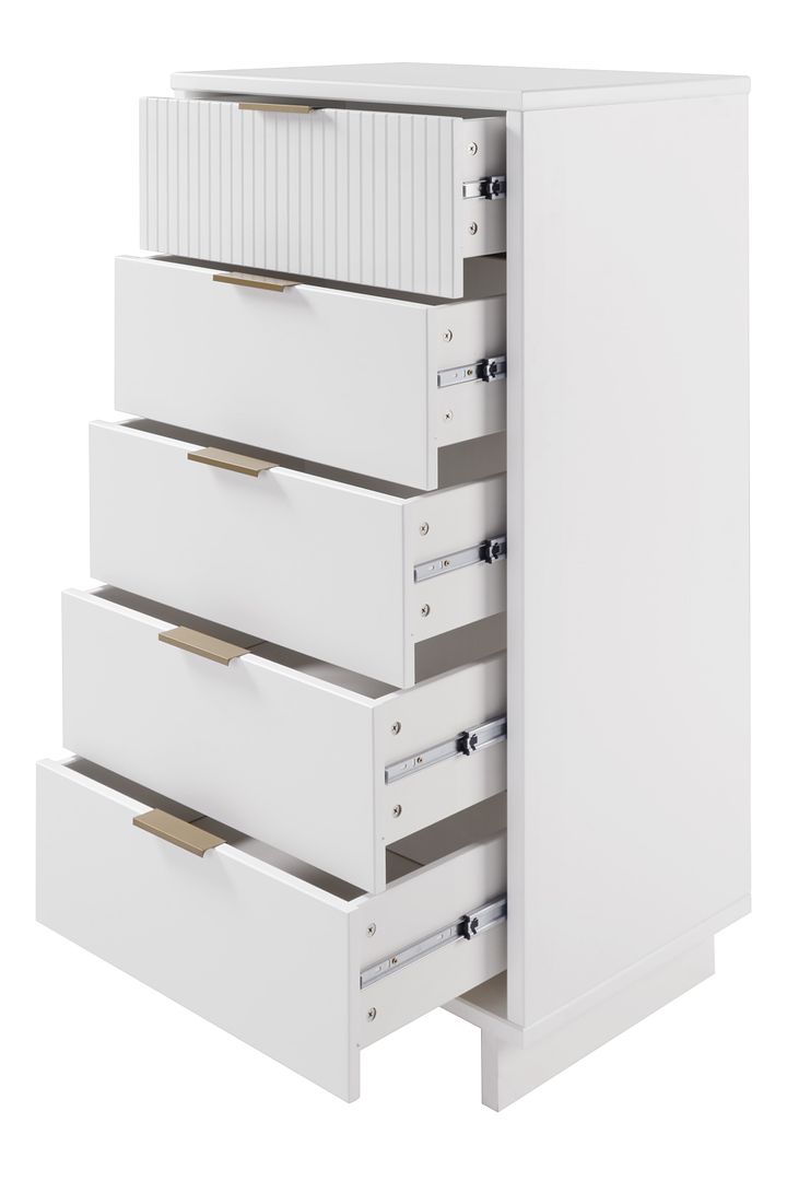 Manhattan Comfort Granville Tall 24" Modern Narrow Dresser With 5 Drawers In White