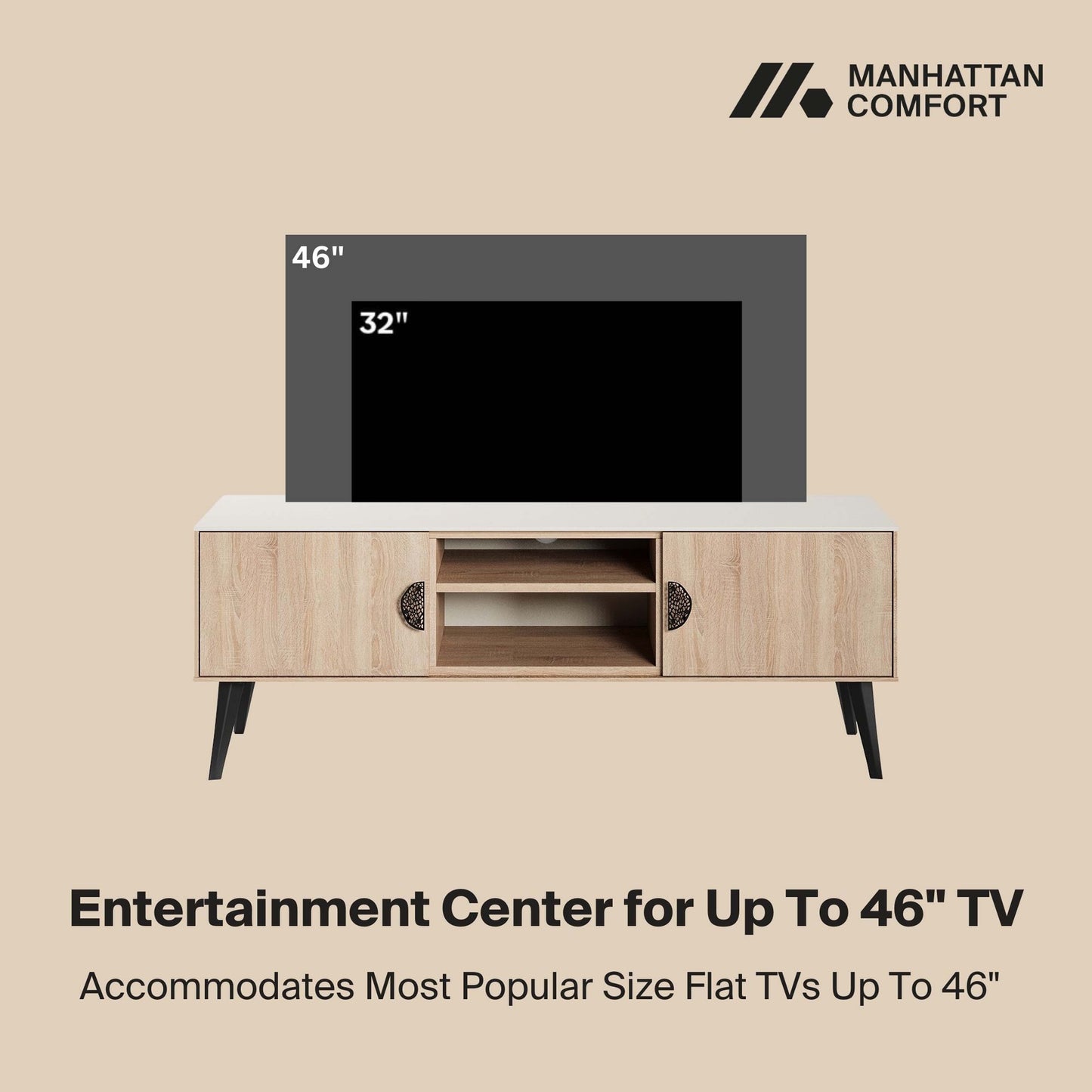 Manhattan Comfort Haley 56" Natural And Nude Mid-Century Modern TV Stand