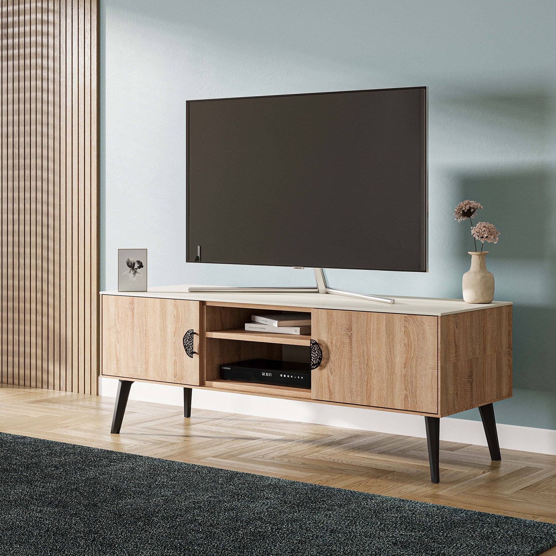 Manhattan Comfort Haley 56" Natural And Nude Mid-Century Modern TV Stand