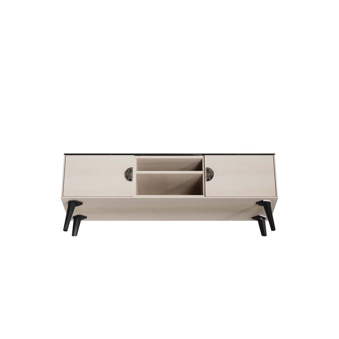 Manhattan Comfort Haley 56" White And Black Marble Mid-Century Modern TV Stand