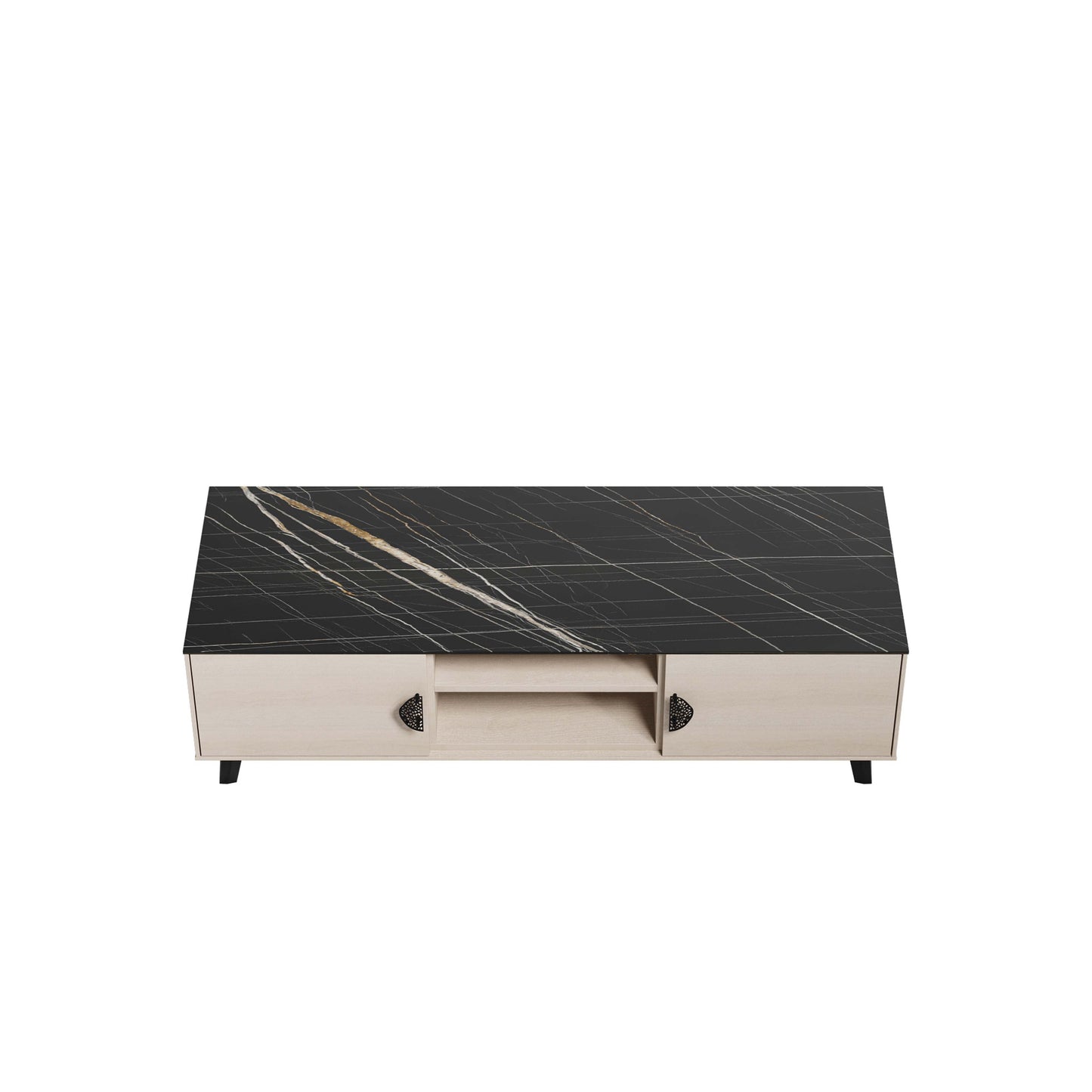 Manhattan Comfort Haley 56" White And Black Marble Mid-Century Modern TV Stand