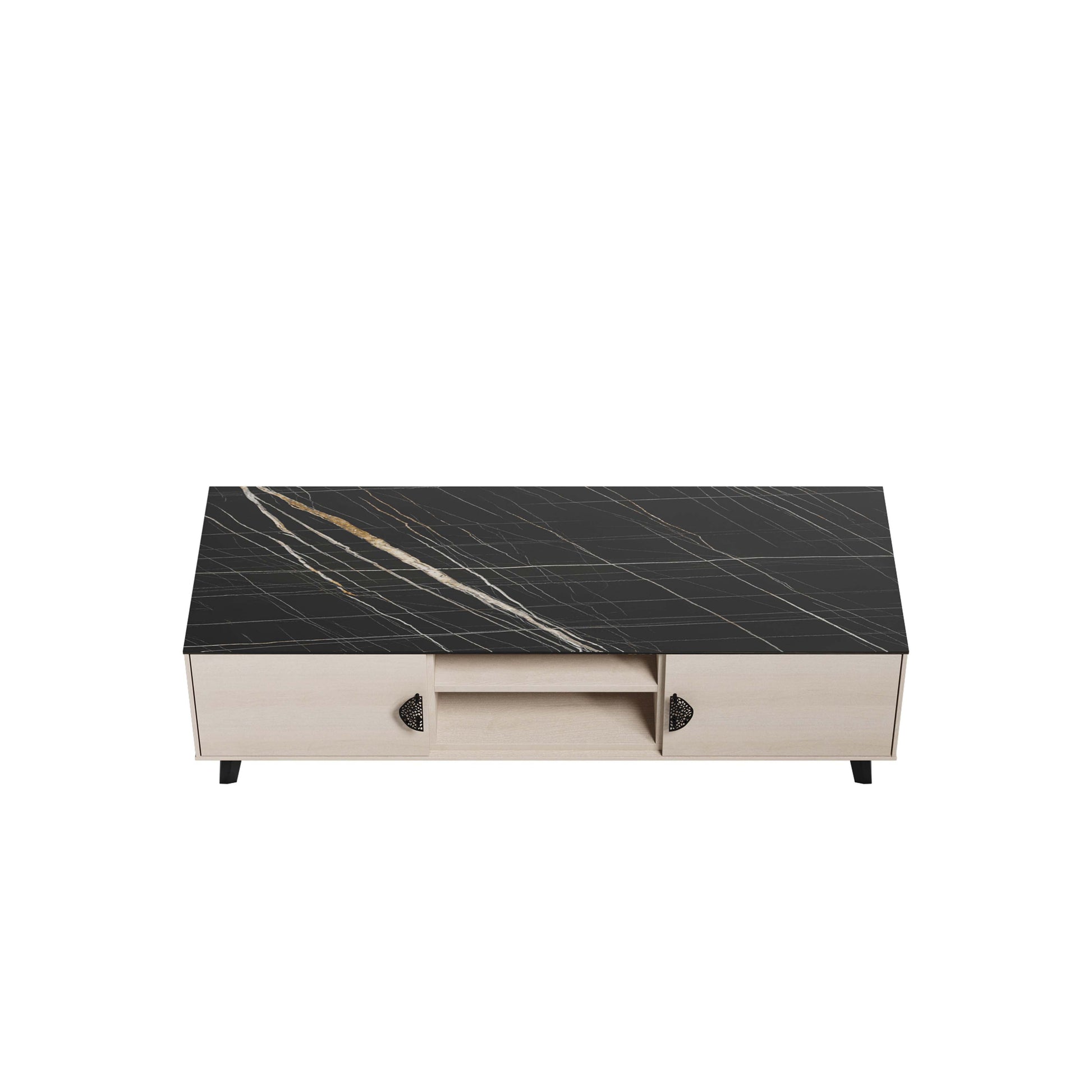 Manhattan Comfort Haley 56" White And Black Marble Mid-Century Modern TV Stand