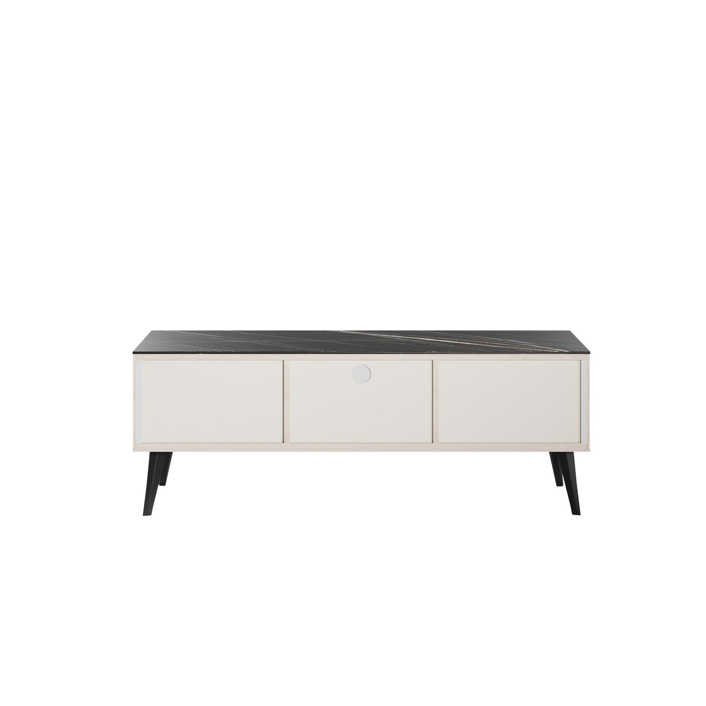 Manhattan Comfort Haley 56" White And Black Marble Mid-Century Modern TV Stand