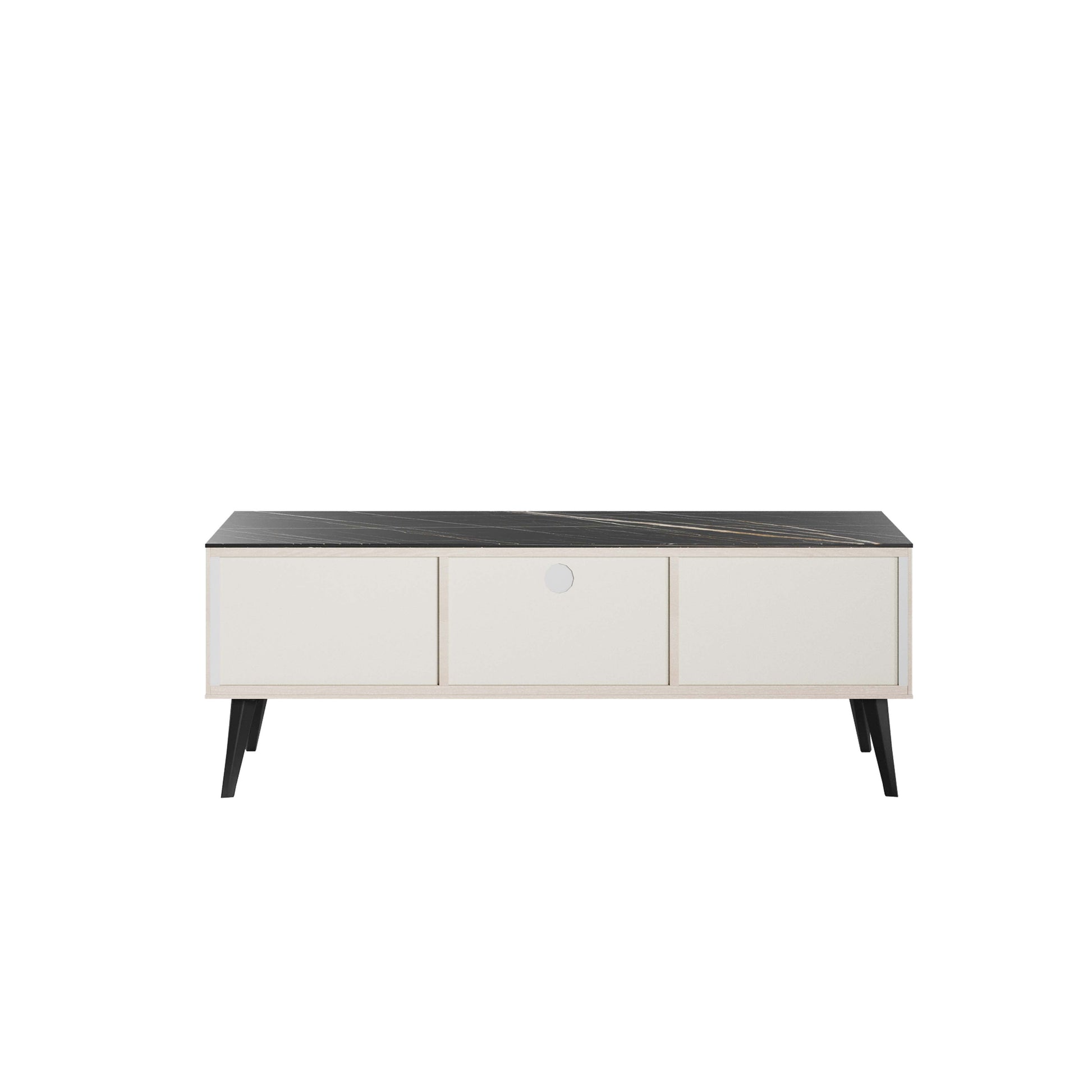 Manhattan Comfort Haley 56" White And Black Marble Mid-Century Modern TV Stand