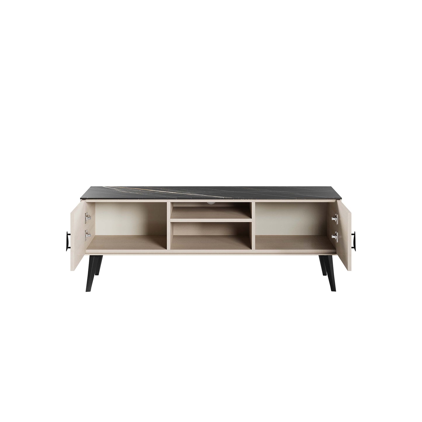 Manhattan Comfort Haley 56" White And Black Marble Mid-Century Modern TV Stand