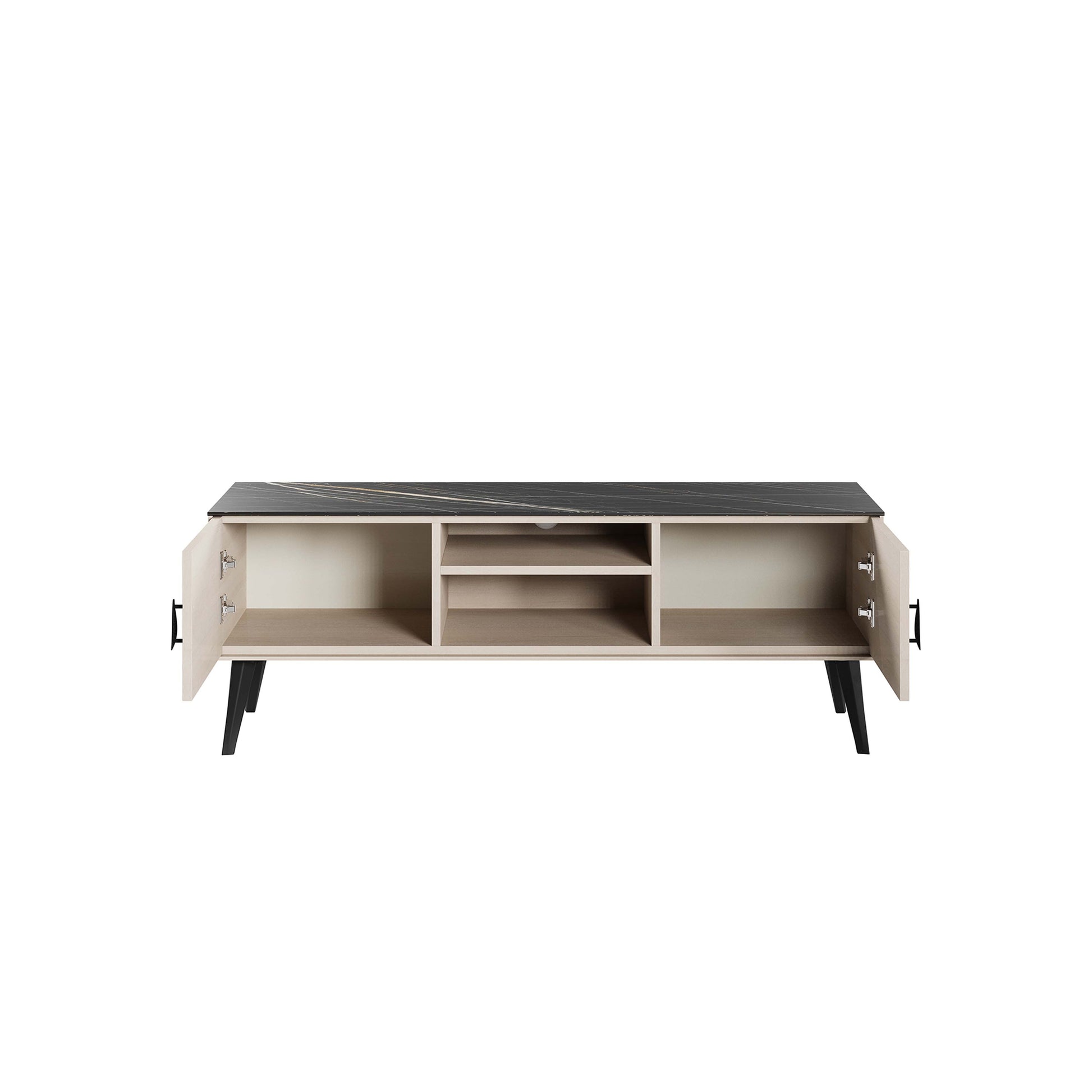 Manhattan Comfort Haley 56" White And Black Marble Mid-Century Modern TV Stand