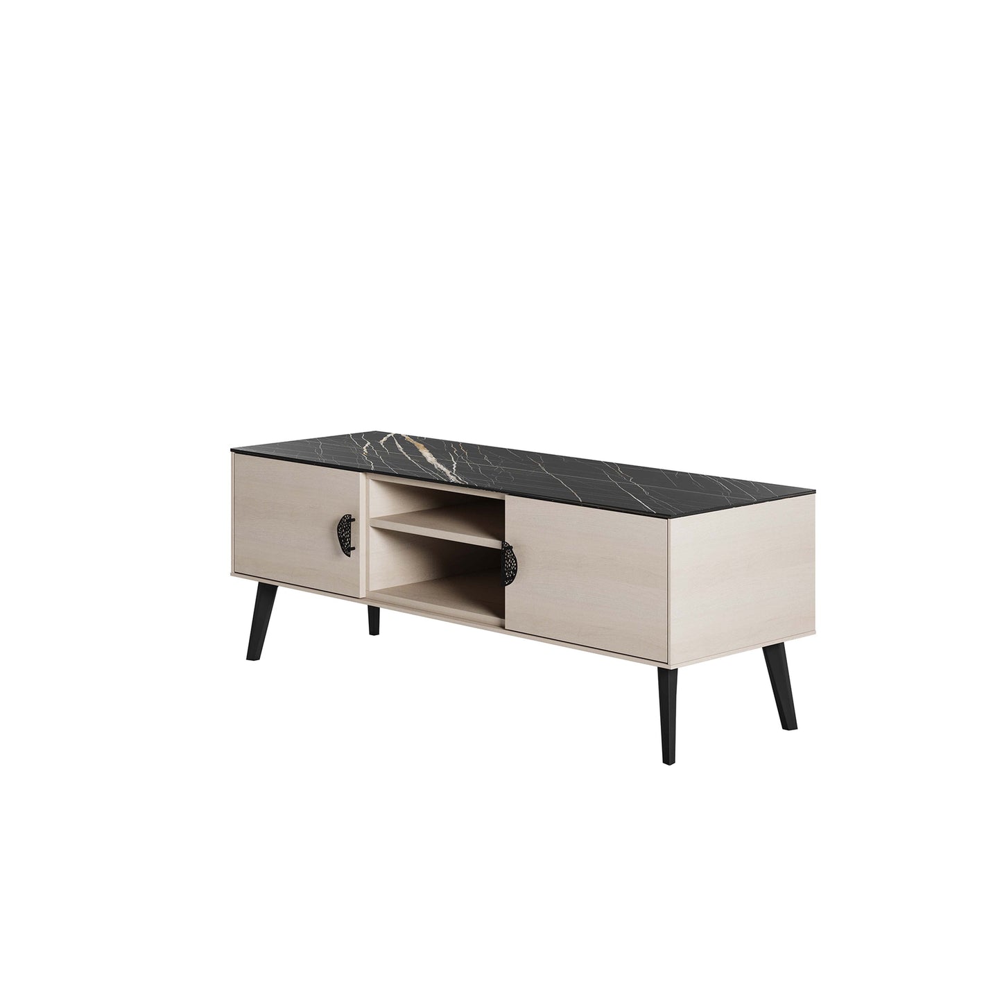 Manhattan Comfort Haley 56" White And Black Marble Mid-Century Modern TV Stand