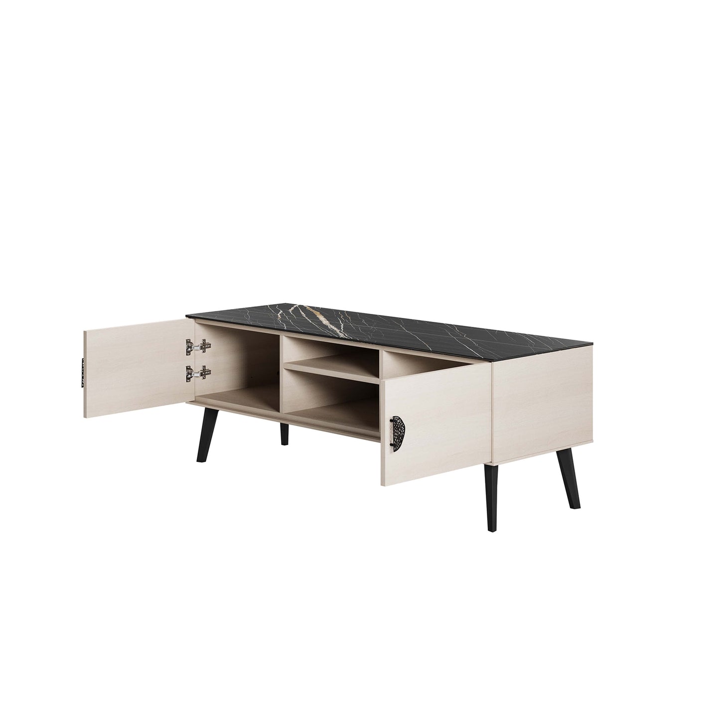 Manhattan Comfort Haley 56" White And Black Marble Mid-Century Modern TV Stand