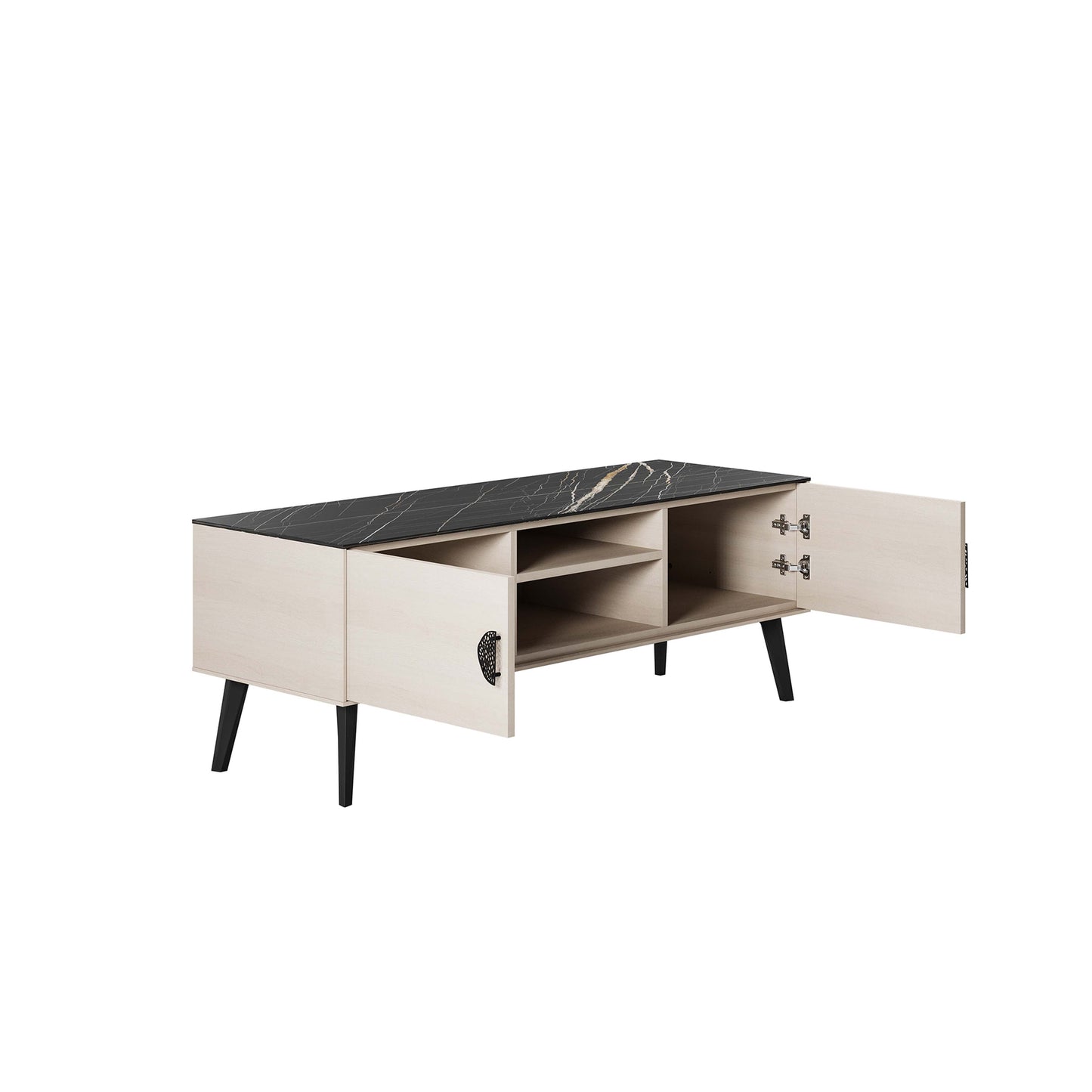 Manhattan Comfort Haley 56" White And Black Marble Mid-Century Modern TV Stand
