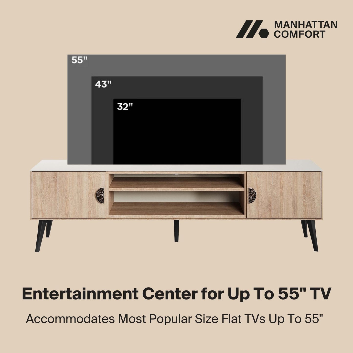 Manhattan Comfort Haley 71" Natural & Nude Mid-Century Modern TV Stand