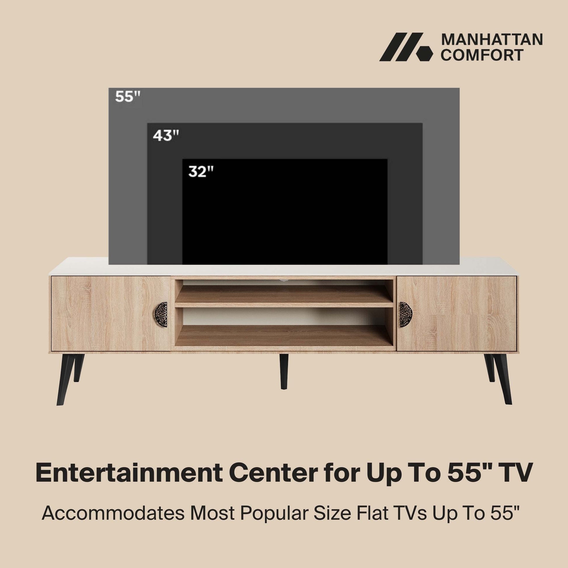Manhattan Comfort Haley 71" Natural & Nude Mid-Century Modern TV Stand