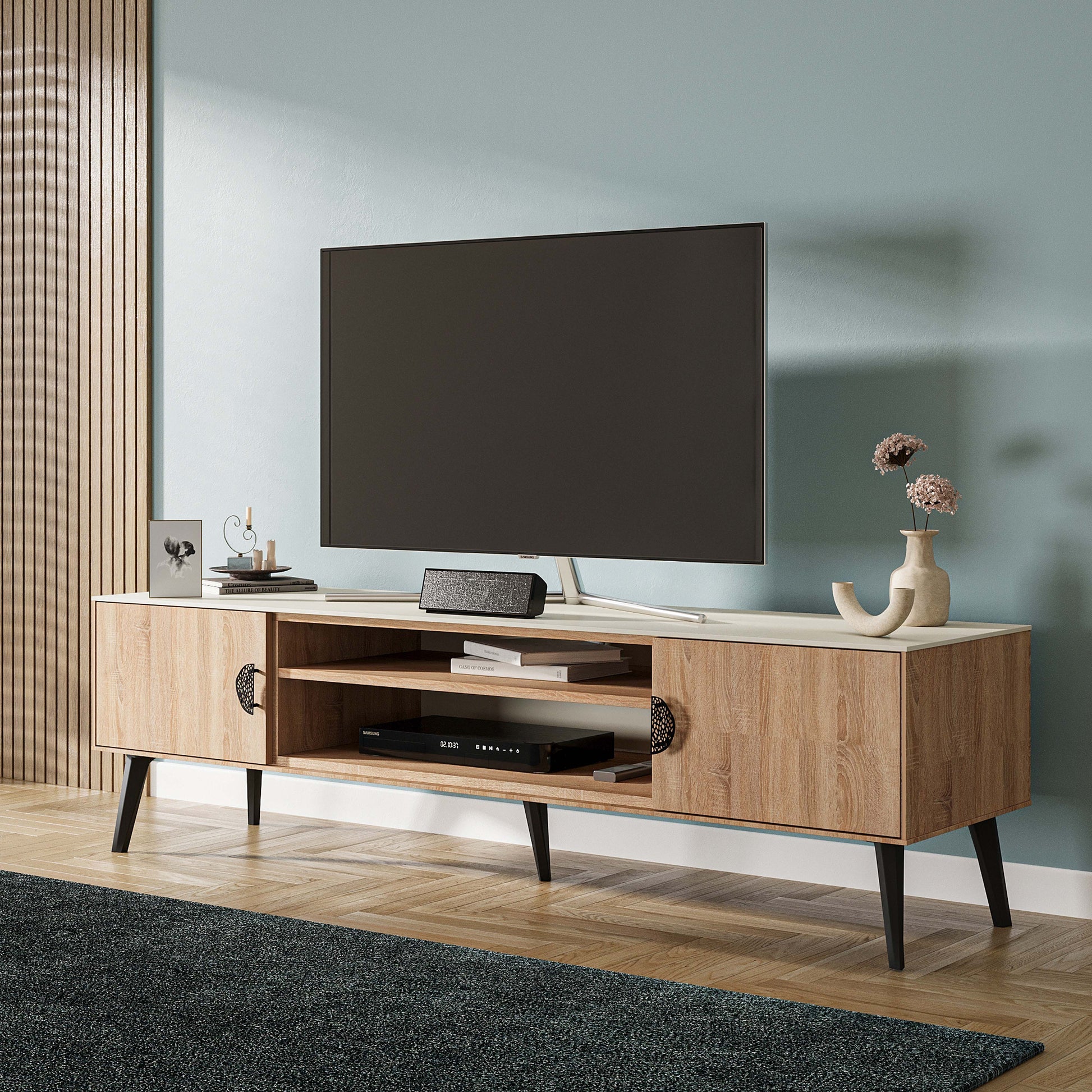 Manhattan Comfort Haley 71" Natural & Nude Mid-Century Modern TV Stand