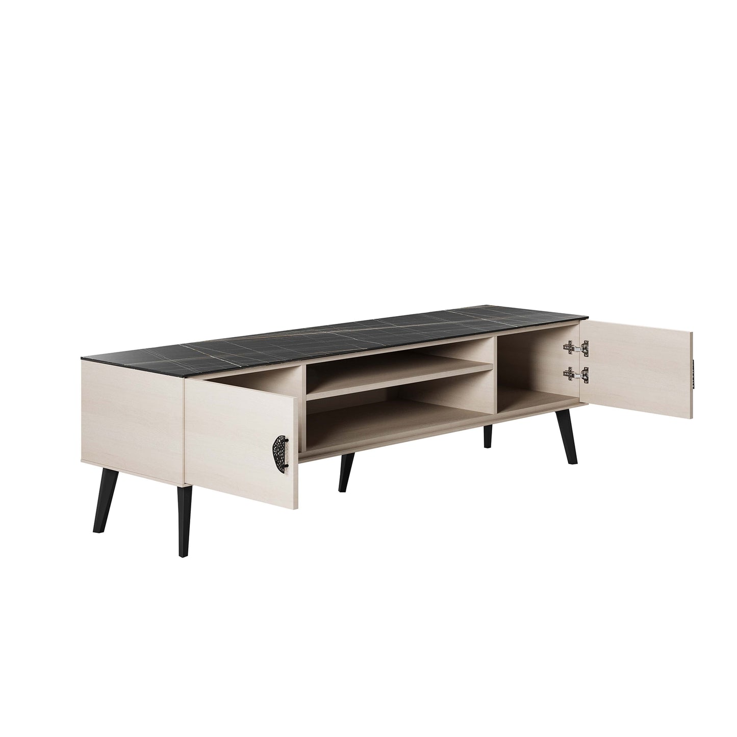 Manhattan Comfort Haley 71" White And Black Marble Mid-Century Modern TV Stand