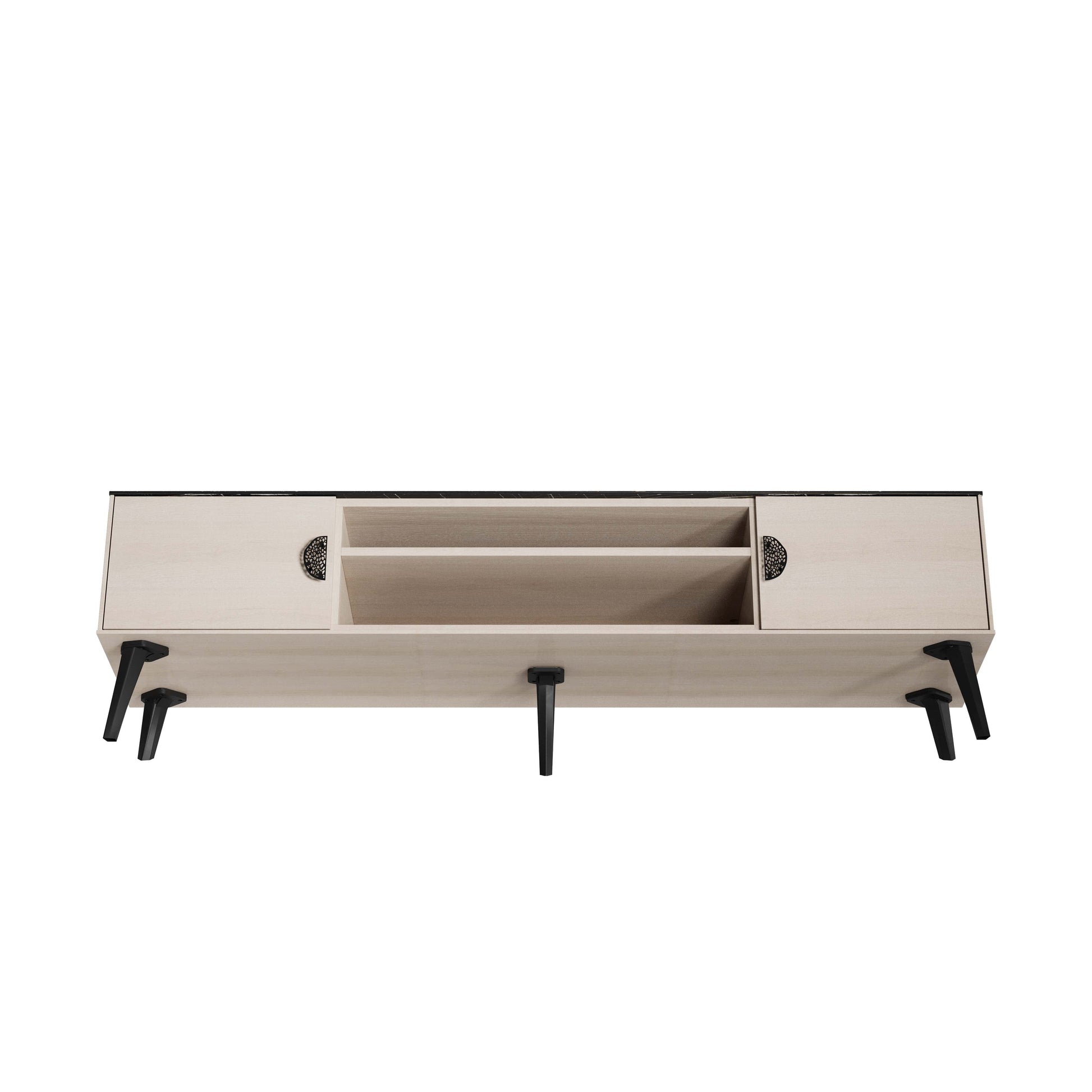 Manhattan Comfort Haley 71" White And Black Marble Mid-Century Modern TV Stand