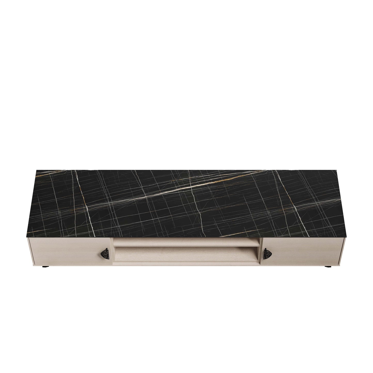 Manhattan Comfort Haley 71" White And Black Marble Mid-Century Modern TV Stand