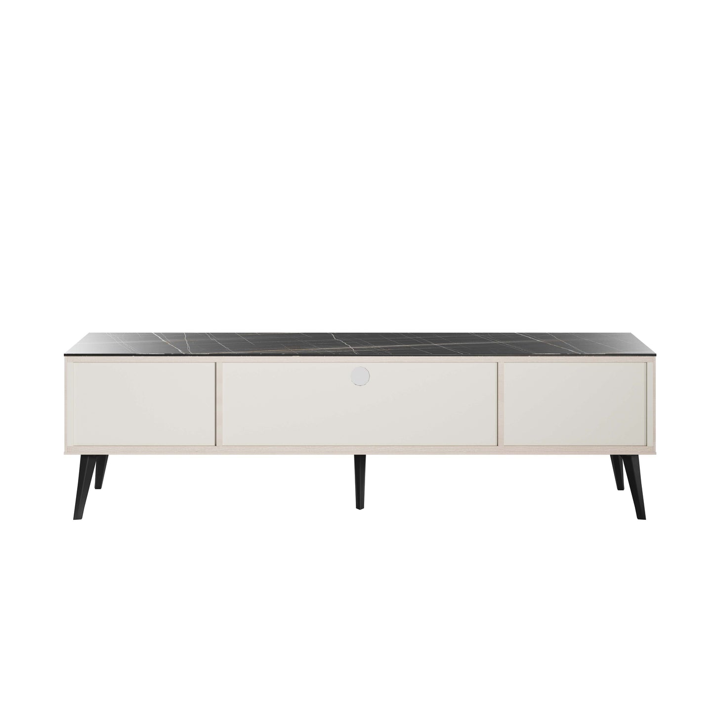 Manhattan Comfort Haley 71" White And Black Marble Mid-Century Modern TV Stand