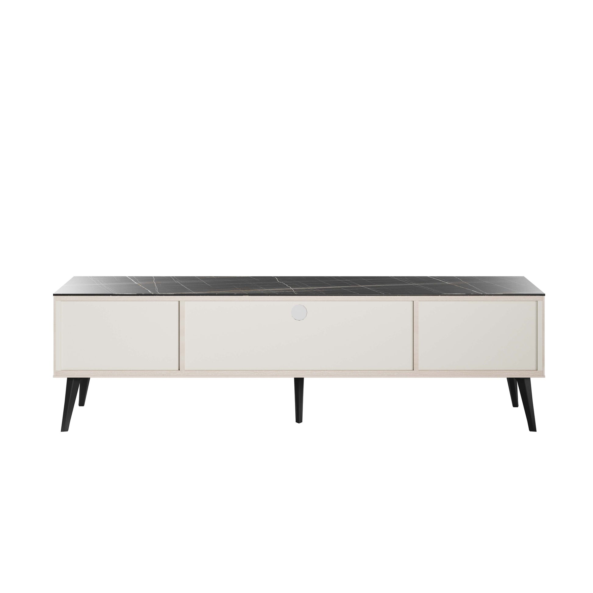Manhattan Comfort Haley 71" White And Black Marble Mid-Century Modern TV Stand