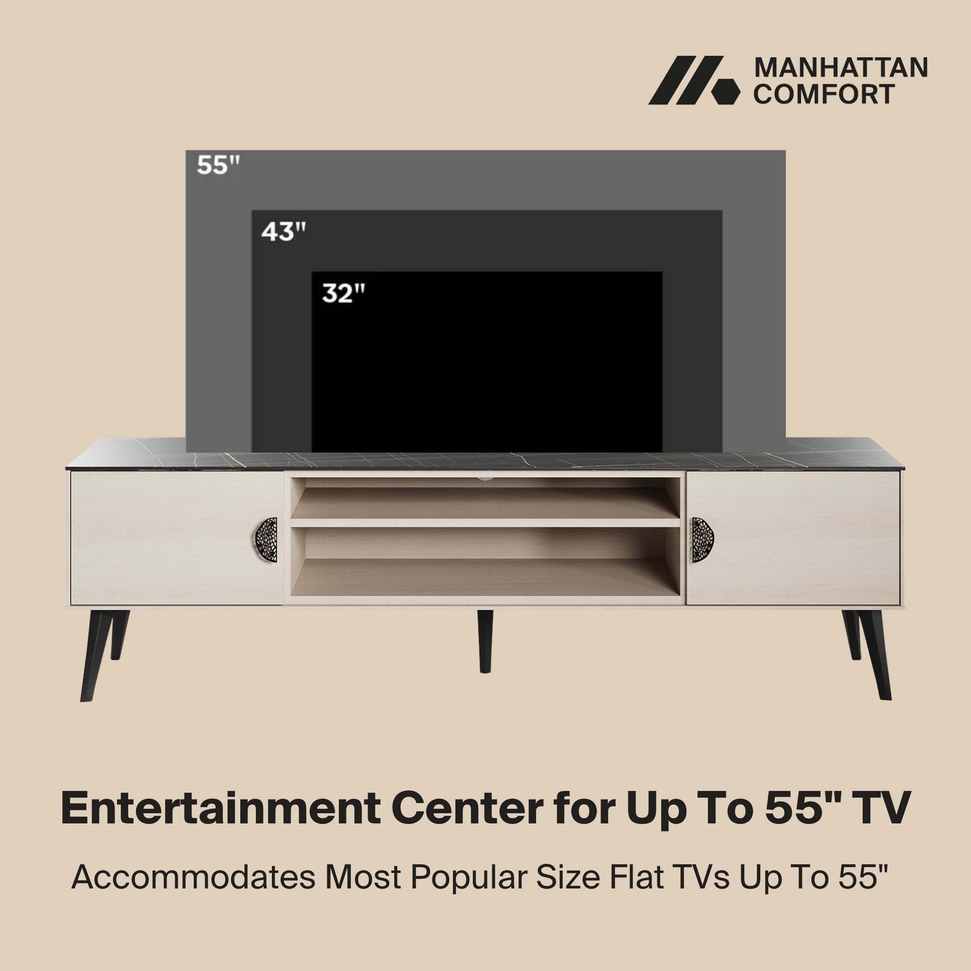 Manhattan Comfort Haley 71" White And Black Marble Mid-Century Modern TV Stand