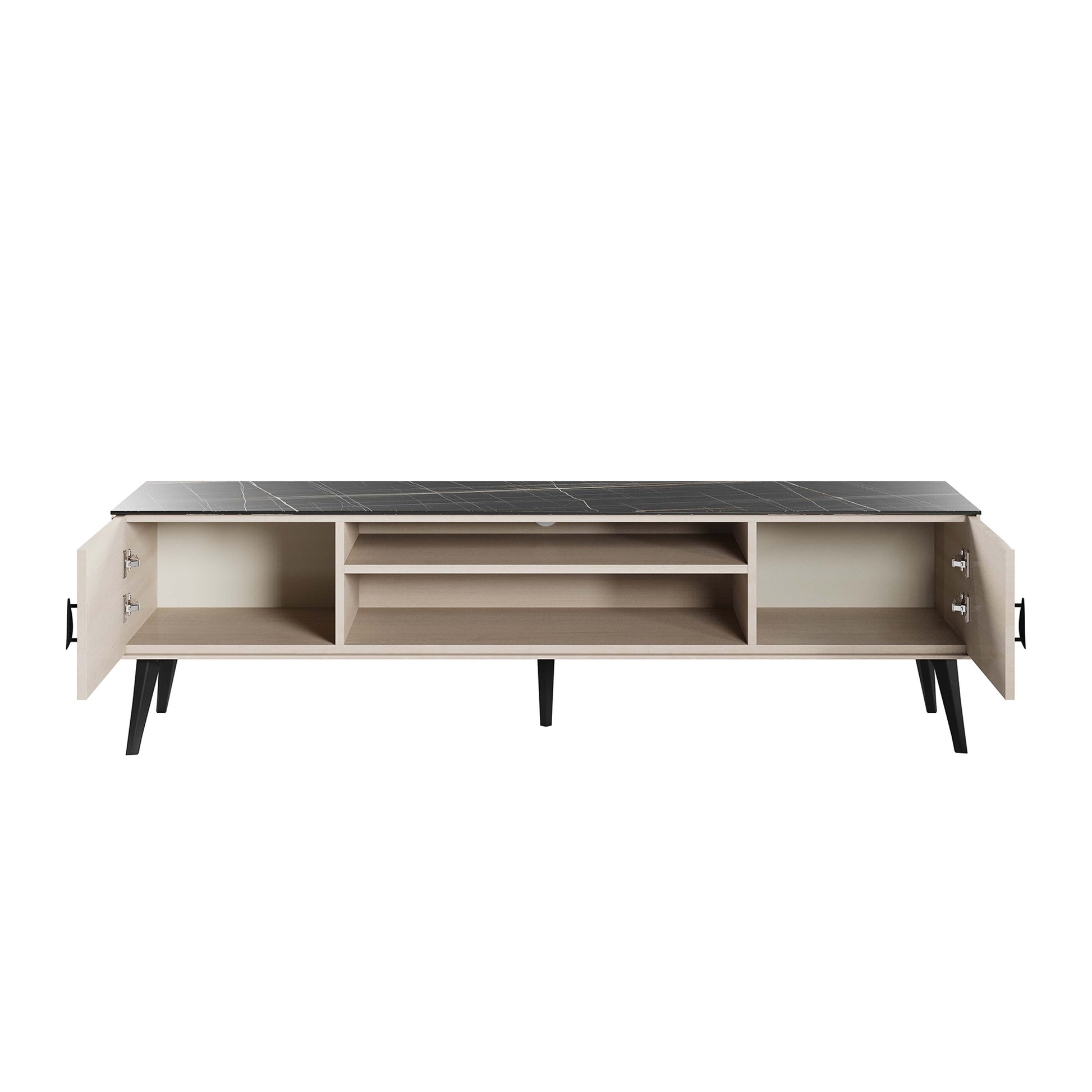 Manhattan Comfort Haley 71" White And Black Marble Mid-Century Modern TV Stand