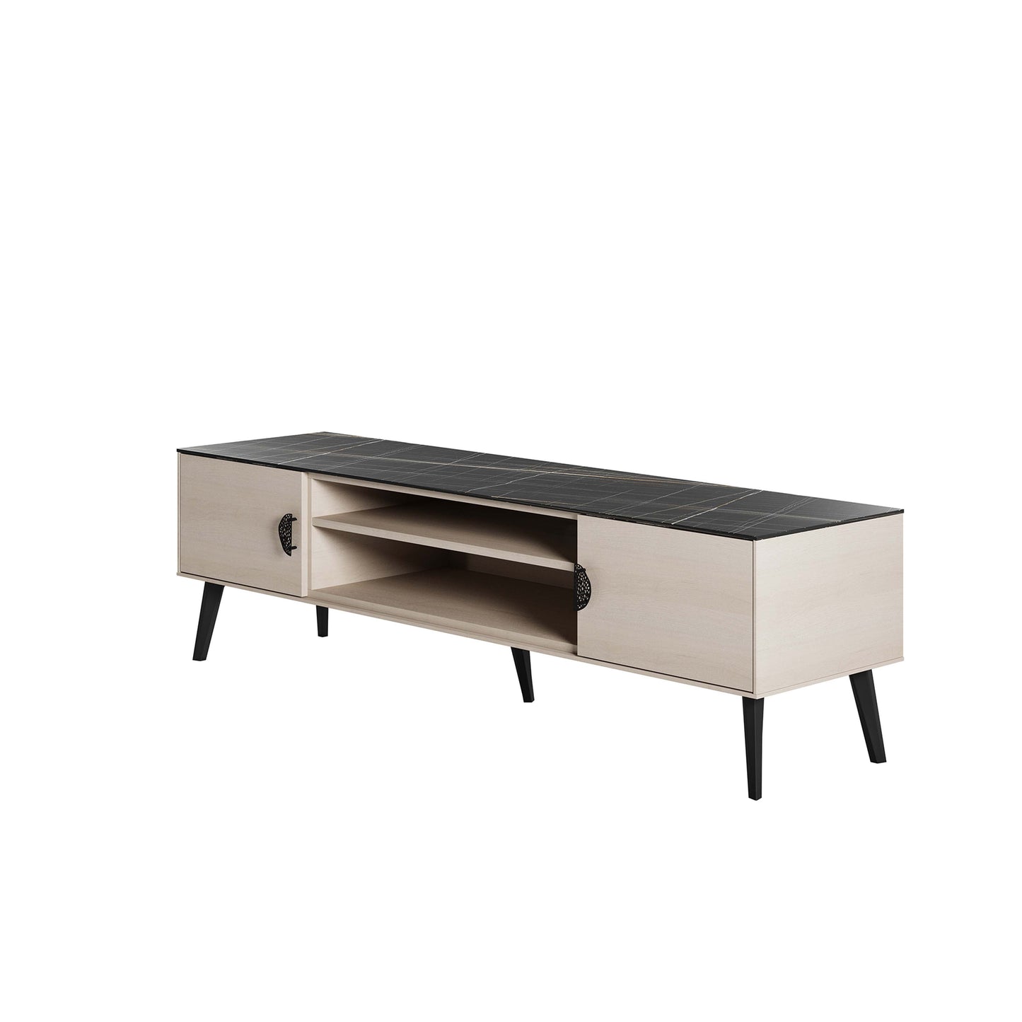 Manhattan Comfort Haley 71" White And Black Marble Mid-Century Modern TV Stand