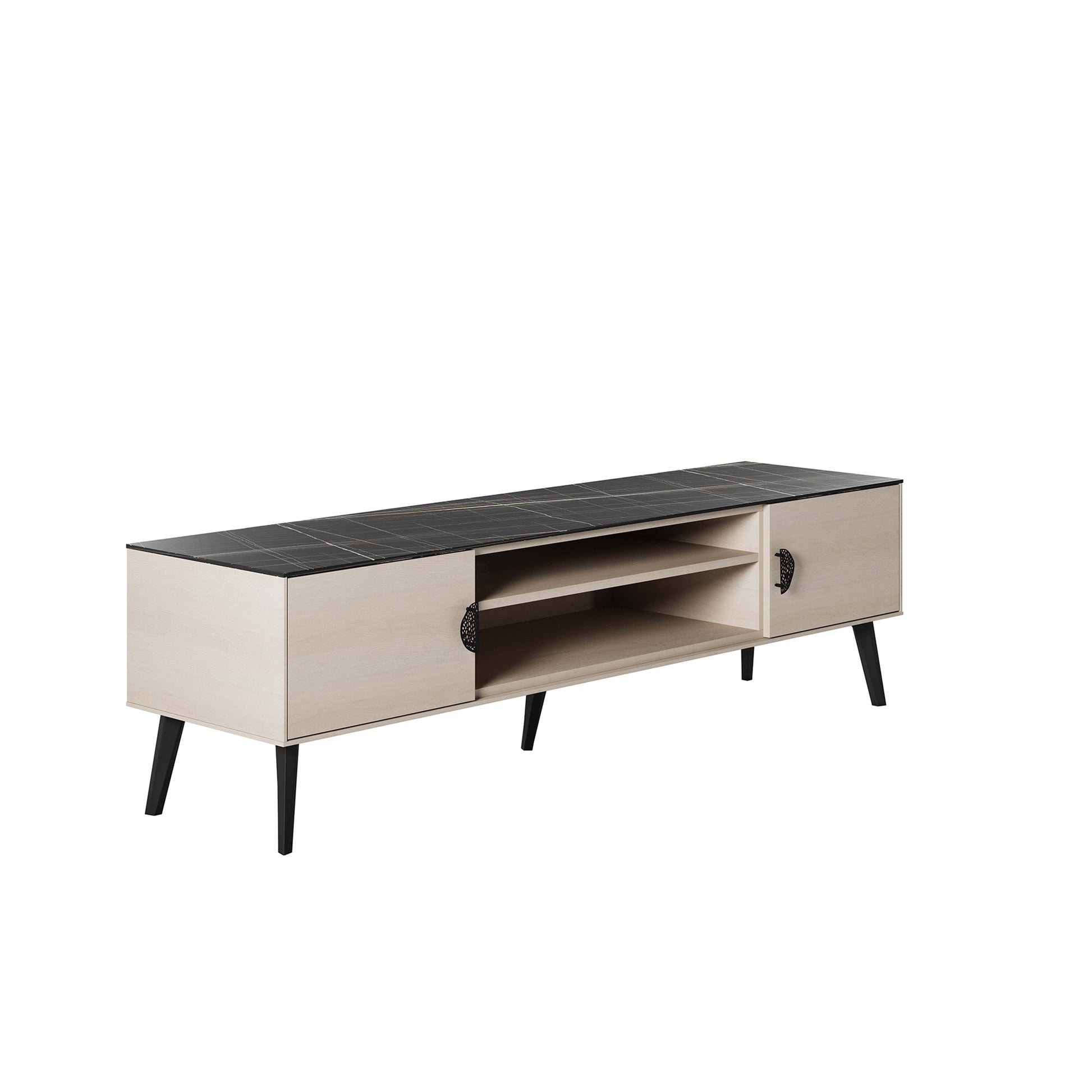 Manhattan Comfort Haley 71" White And Black Marble Mid-Century Modern TV Stand