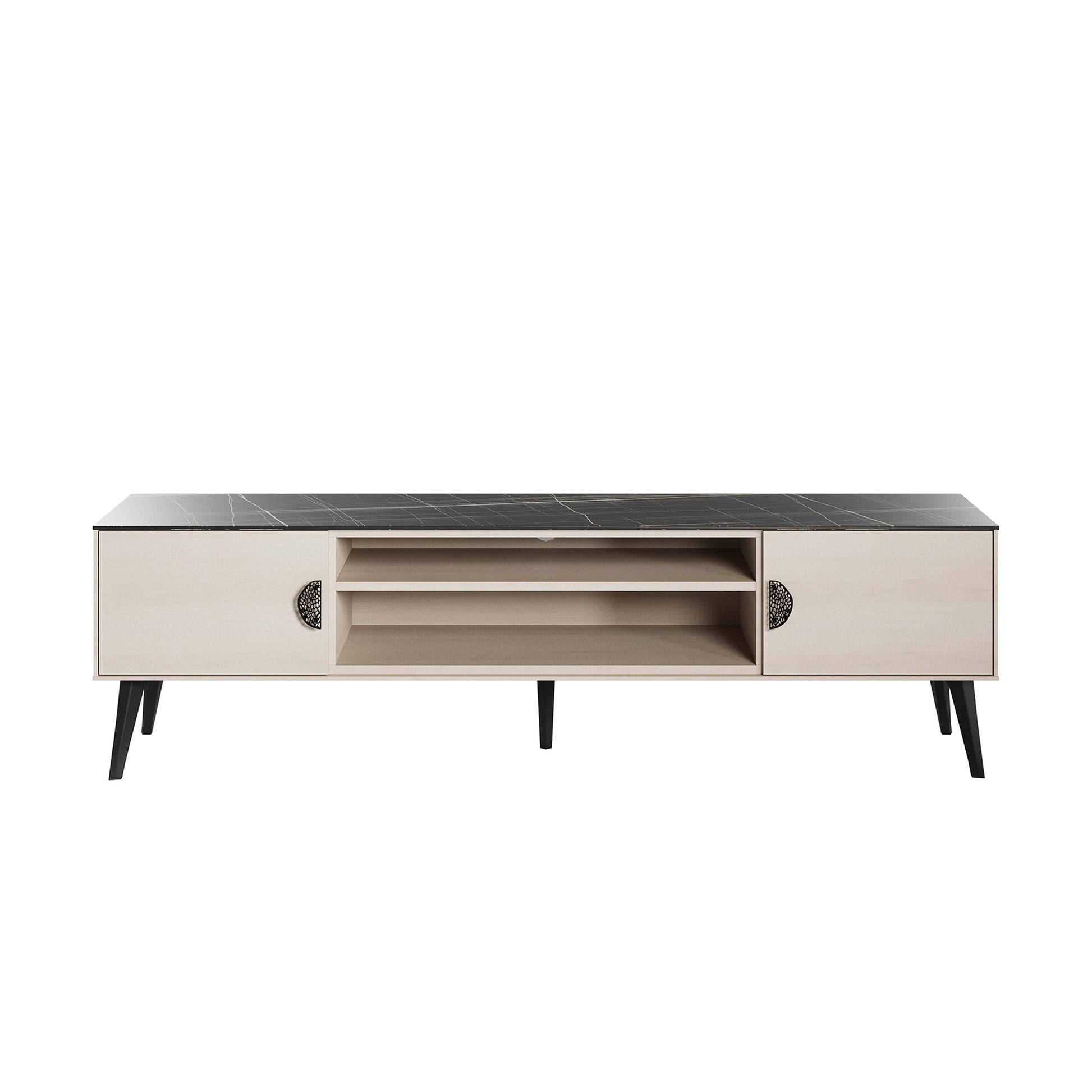 Manhattan Comfort Haley 71" White And Black Marble Mid-Century Modern TV Stand