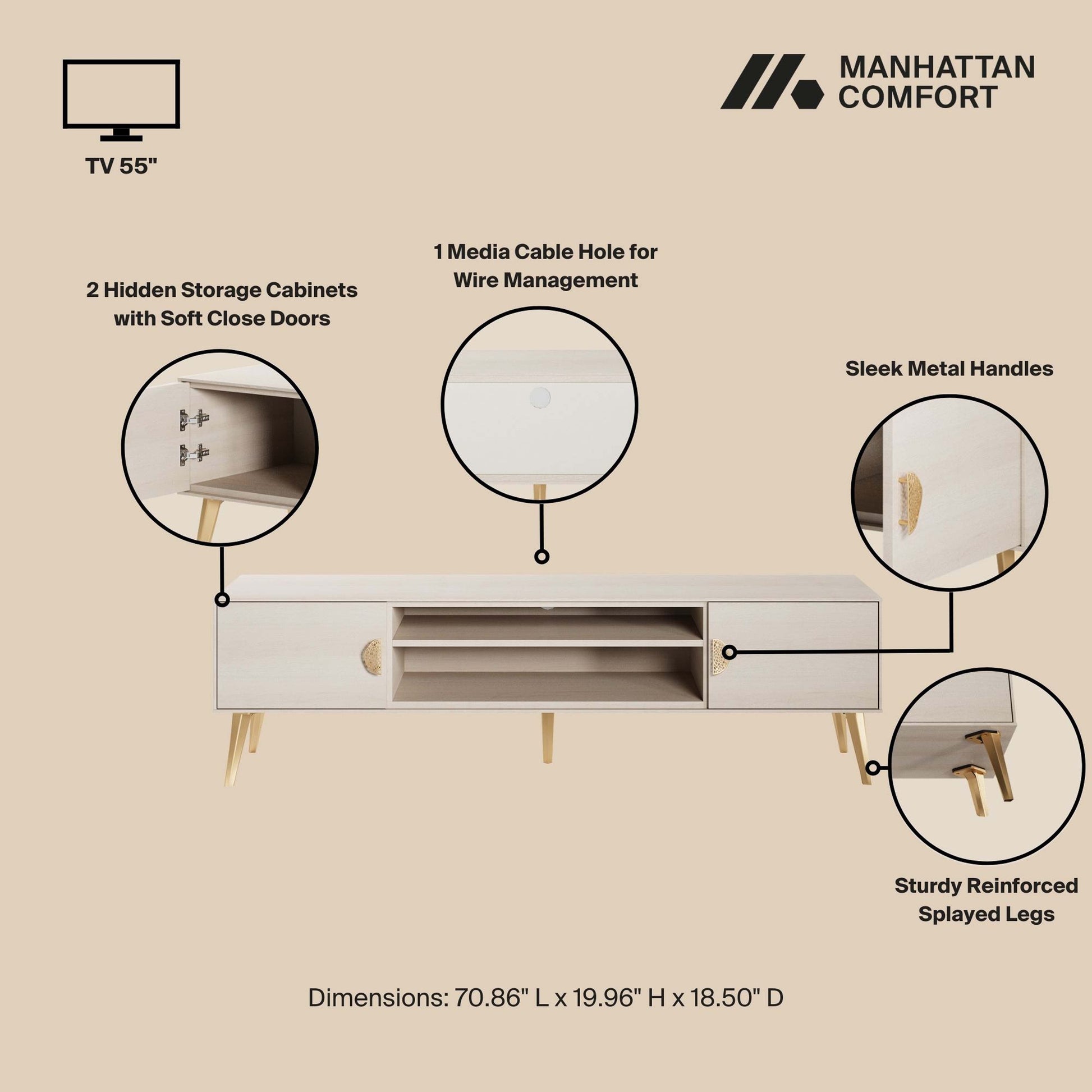 Manhattan Comfort Haley 71" White Mid-Century Modern TV Stand