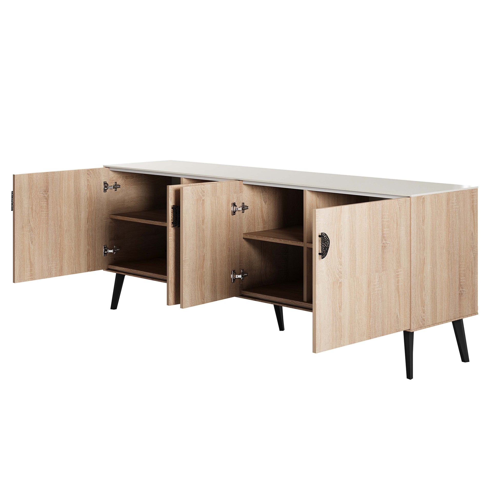 Manhattan Comfort Haley 79" Natural And Nude Mid-Century Modern Sideboard