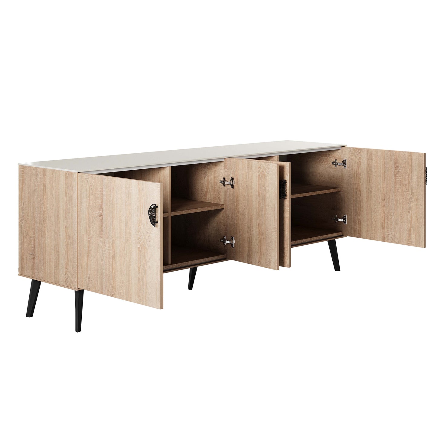 Manhattan Comfort Haley 79" Natural And Nude Mid-Century Modern Sideboard
