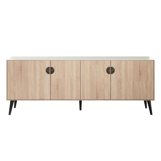 Manhattan Comfort Haley 79" Natural And Nude Mid-Century Modern Sideboard