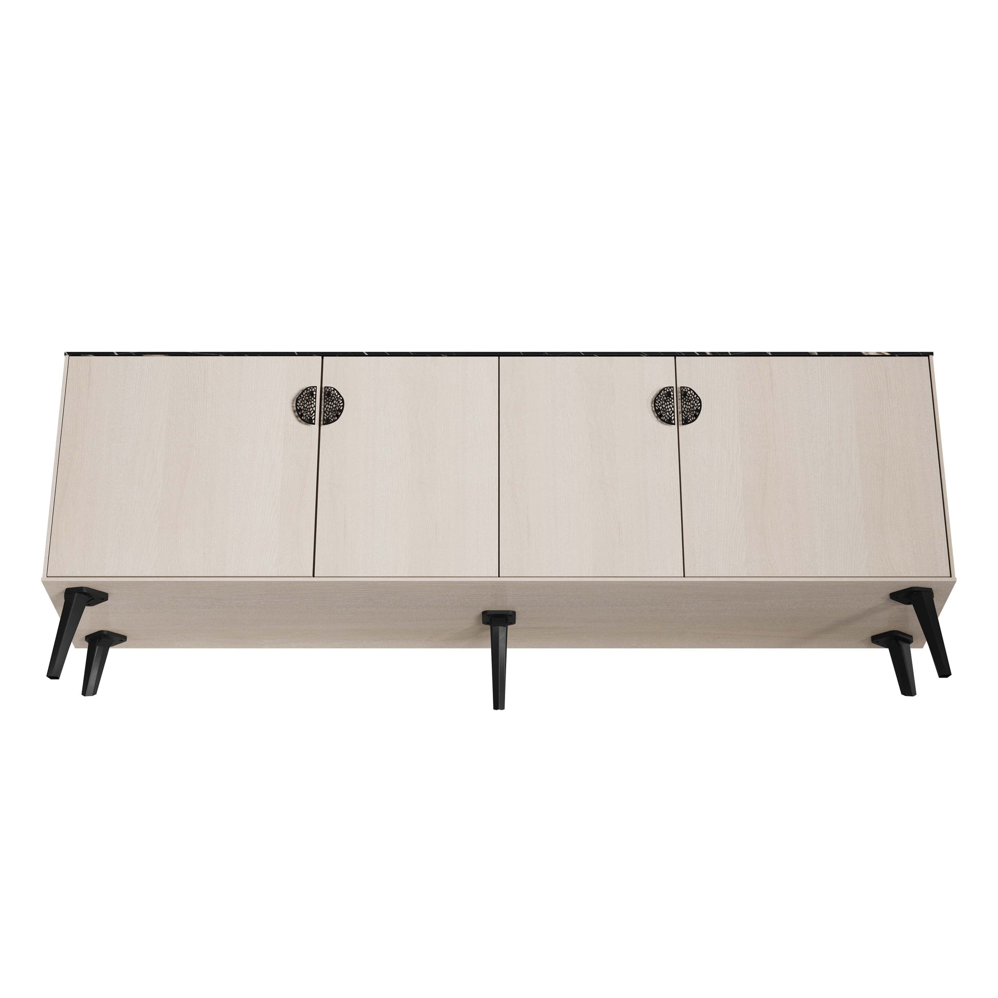 Manhattan Comfort Haley 79" White And Black Marble Mid-Century Modern Sideboard