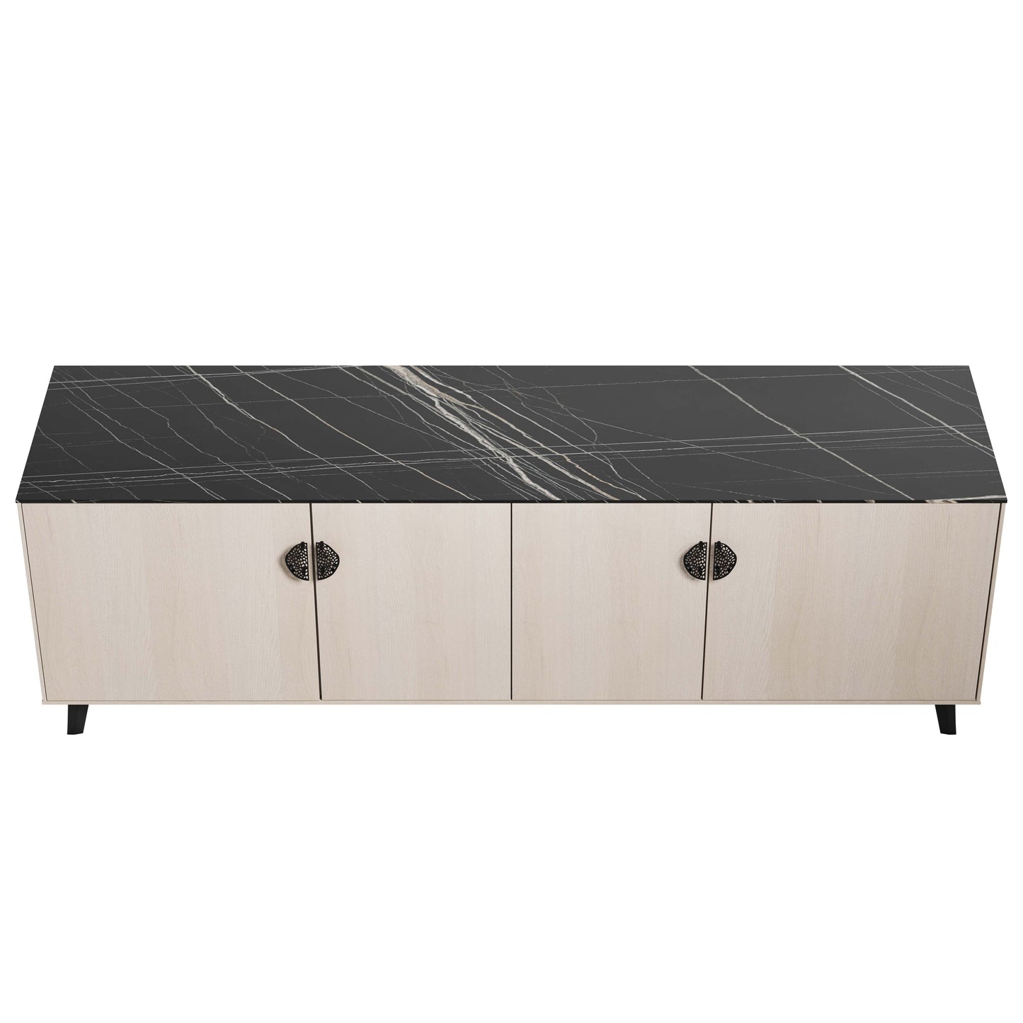 Manhattan Comfort Haley 79" White And Black Marble Mid-Century Modern Sideboard