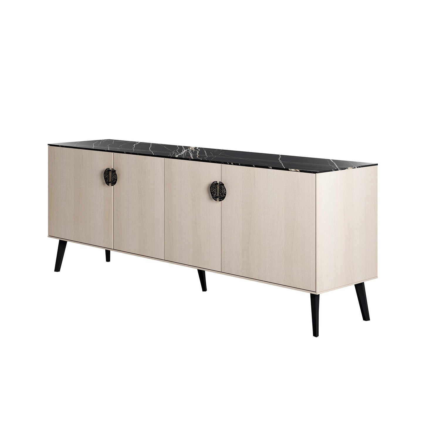 Manhattan Comfort Haley 79" White And Black Marble Mid-Century Modern Sideboard